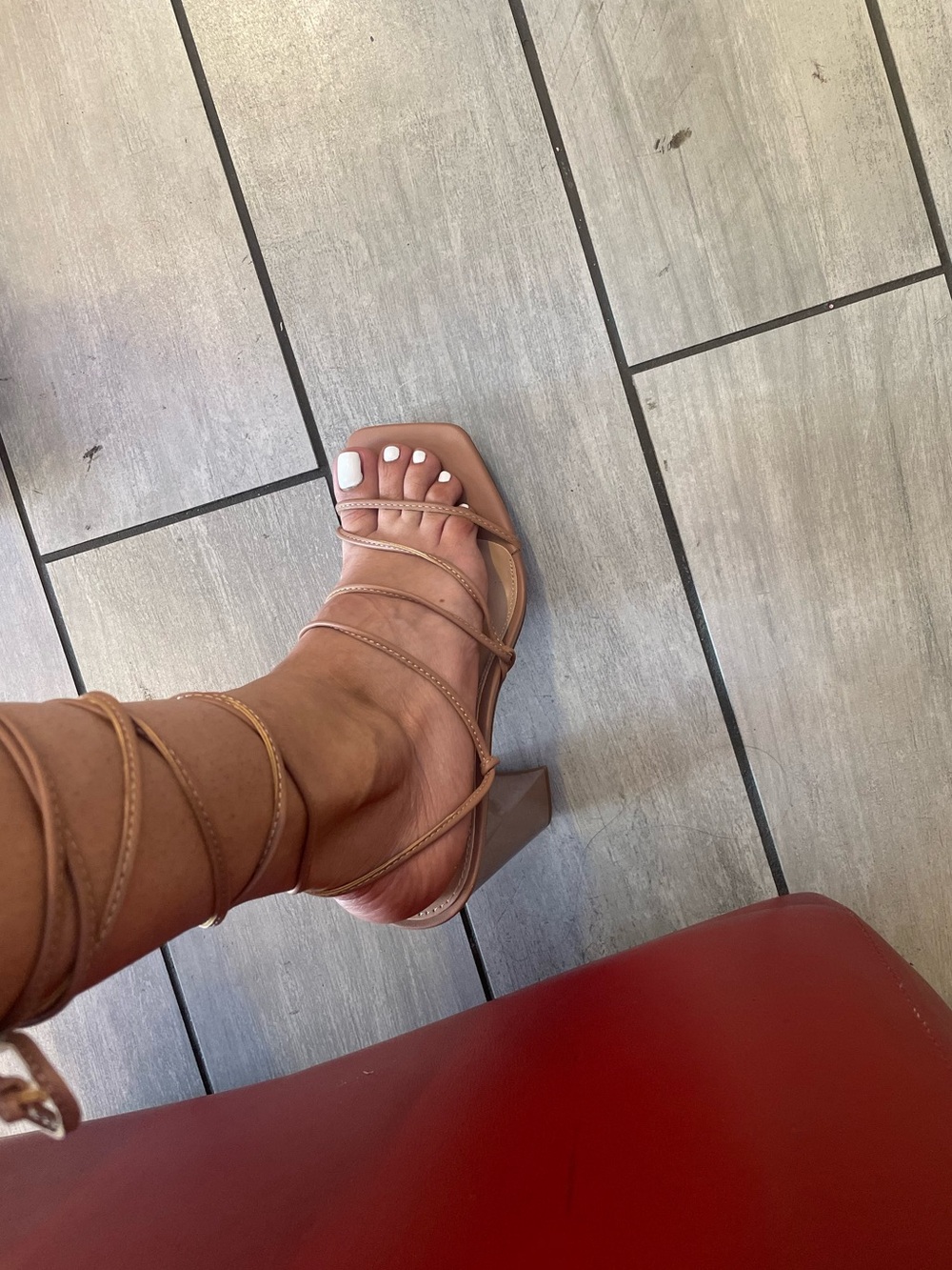 Steve Madden Nude Tan Lace-Up Block Heel Sandals